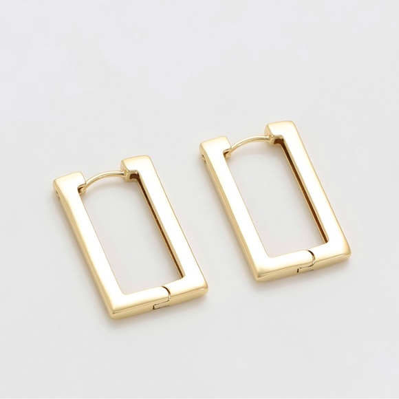 Rectangle Hoop Earrings 14k Gold Plated - Picture 6 of 10